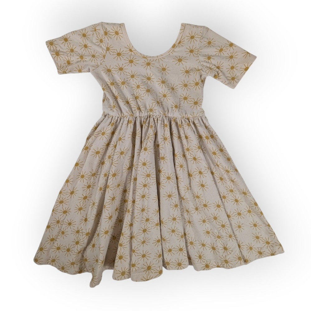 Alice + Ames Kids Size 5 Sunburst Print Short Sleeve Ballet Dress Tan Yellow
